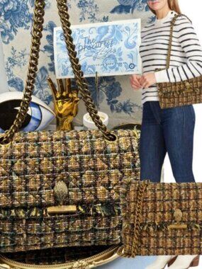 🆕 KURT GEIGER LONDON 🧿 NWOT Large Kensington X Tweed Shoulder Bag, Black Brown